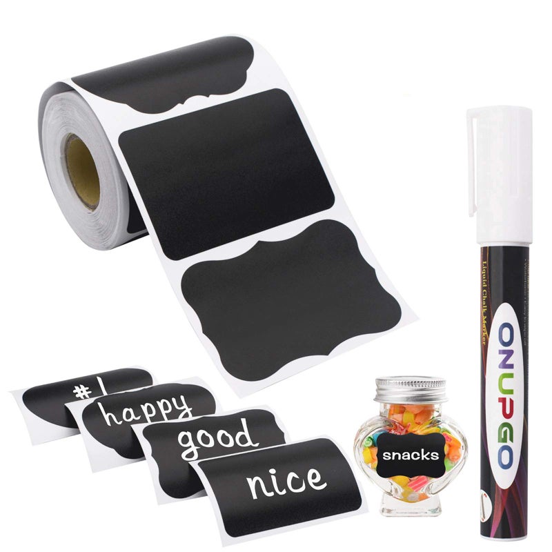 ONUPGO Chalkboard Labels-180pcs Waterproof Reusable Blackboard Stickers with 1 Liquid Chalk Marker for Mason Jars, Parties Decoration, Craft Rooms, Weddings, Storage, Organize Your Home & Kitchen - Image 2